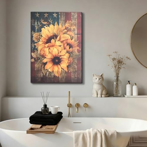 ZERILYN Ship Next Day – American Flag Sunflower Canvas Print, Rustic Patriotic Wall Hanging, Independence Day Home Decor, Country Farmhouse Wall Art - Image 4