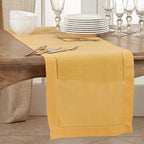 SARO LIFESTYLE Classic Hemstitch Table Runner - Elegant Everyday Table Runner with Textured Fabric and Hemstitched Border for Dining Tables and Formal Entertaining, 16"x72", Mustard - Image 3