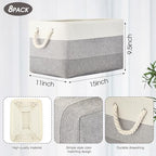 meekoo 8 Pack Fabric Storage Bins Baskets, 15 x 11 x 9.5 in, Mixed Gray - Image 2