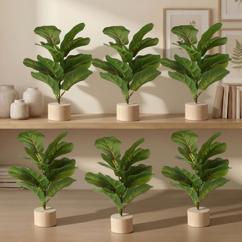 Soulchen 6 Pcs 12" Fiddle Leaf Fig Mini Artificial Tree Plants with Base by Soulchen