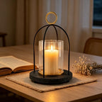 Hurricane Glass Candle Holder with Resin Base, Pillar Candle Lantern Black by Unknown