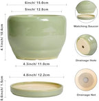 SQOWL Ceramic Pot for Plants - 6 Inch Planter for Indoor Outdoor Plants, Round Decorative Flower Pot with Drainage Hole and Saucer, Modern Small Planter, Patio Decor, Garden Gifts, Green - Image 3