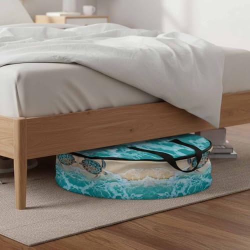 24 Inch Round Storage Bag 1 Pack,Sea ​​turtle Summer Beach Waterproof Wreath Storage Container with Handles&Zipper Ocean Blue Water Closet Organizer Bags Garland Box - Image 6