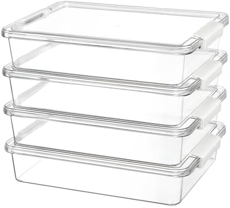 Vtopmart 4 Pack 6 Qt Plastic Storage Bins with Lids, Sensory Bins, White by Vtopmart