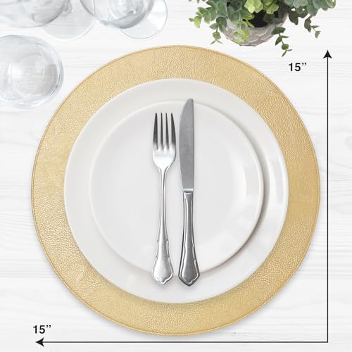 Placemats Set of 6 – Round 15” Faux Leather Table Mats for Dining, Heat Resistant & Non-Slip Washable Table Decor, Indoor, Outdoor, Dining Table Set for 6, Modern Kitchen & Holiday Use, Gold - Image 3