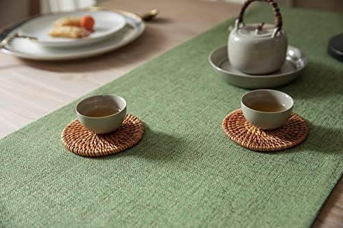 ZeeMart Burlap Style Farmhouse Table Runner, 14x108 Inches Grass Green - Image 4