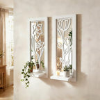 ZEXUIRU 2 Set Rustic Candle Sconces Living Room Bedroom Entryway Wood Mirrored, Farmhouse, Carved Frame Wall-Mount Wooden Candle Holders Wall Decor Hanging Handmade Holder - Distressed White by ZEXUIRU
