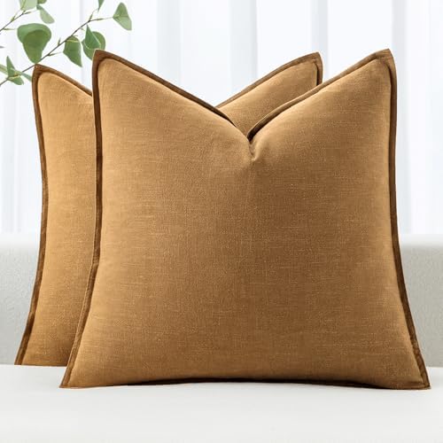 MIULEE Decorative Linen Euro Sham Pillow Covers 24x24 Hazel by MIULEE