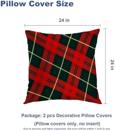 Batmerry Plaid Red Black Throw Pillow Covers, Retro Green Red Scottish Plaid Tartan Pattern Decorative Pillow Covers Digital Printing Blended for Couch Sofa Bed Invisible Zipper 24X24 in(Set of 2) - Image 5