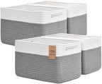 Storage Baskets for Organizing, 4 Pack Baskets for Shelves, Decorative Storage Bins for Shelves, Cotton Rope Storage Basket with Handles, Woven Basket for Storage, 13''Lx8.7''Wx7.9''H, White & Gray by Degeyoyo