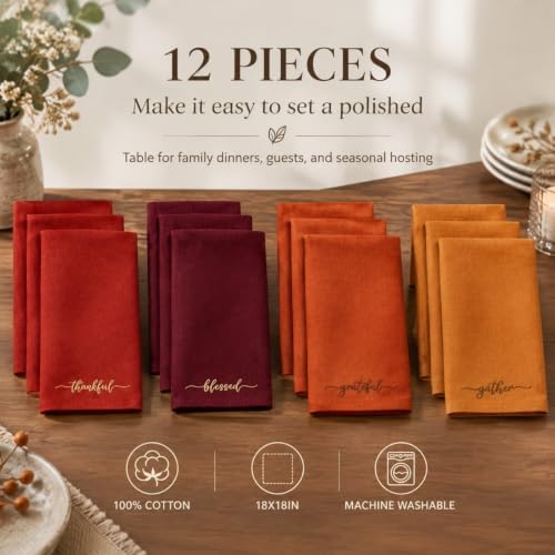 12 Pcs Thanksgiving Fall Napkins Bulk 100% Cotton, 18" x 18" - Image 2