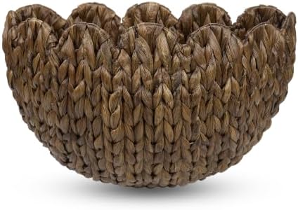 Hanging Wall Basket, Handwoven Water Hyacinth Scalloped Basket, Decorative Wall Organizer and Planter for Entryway Mail Plants Bathroom, 16" D x 10" W x 7" H,Coffee by Home