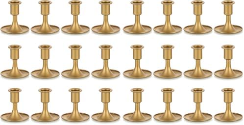Candlestick Holders Taper Candle Holders, Romadedi Gold Candle Stick Candle Holder for Table Centerpiece, Wedding Reception, Festive Christmas Mantel Decoration or Home Decor, Set of 12 (Pack of 2) by ROMADEDI