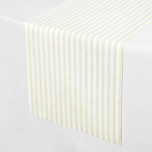 Solino Home 100% Pure Linen Table Runner, 14 x 90 in, Sage and White Stripe - Image 2