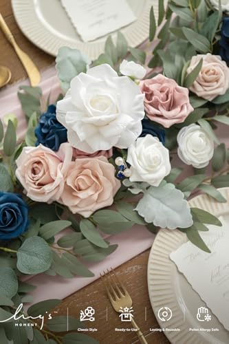 Ling's moment Flower Garland, 6FT Eucalyptus & Rose Dusty Rose & Navy - Image 3