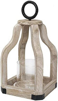 SWALLOWLIVING 13" Rustic Farmhouse Wood Candle Hurricane Lantern with Glass Candlestick Holder for Patio, Table Centerpiece, White Washed by SwallowLiving