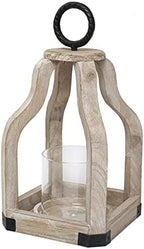 SWALLOWLIVING 13" Rustic Farmhouse Wood Candle Hurricane Lantern with Glass Candlestick Holder for Patio, Table Centerpiece, White Washed by SwallowLiving