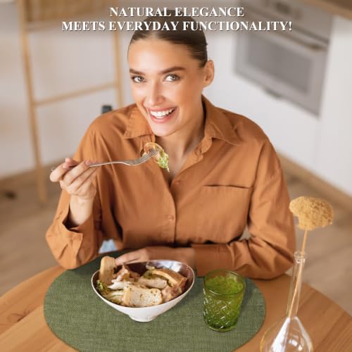 Aneco 50 Pieces Round Burlap Placemats 13.78 Inch Reusable Sage Green Table Mats Heat Resistant Natural Jute Fibers Placemats Burlap Circle Rustic Table Decorations for Dinner Holiday Farmhouse Decor - Image 6