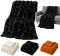 Halloween Plush Throw Blanket, 60 x 67 Inch Faux Fur Cozy Seasonal Throw with Raised Embroidered Black Cat Pumpkin or Ghost Details for Couch, Bedroom Living Room Fall Party Decor (Black Cat) by Unknown