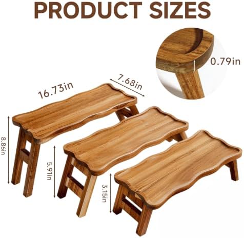 3 Tiered Serving Tray for Party Acacia Wood Foldable Tiered Tray Stand - Image 2