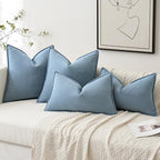 MIULEE Pack of 2 Light Blue Euro Shams Chenille Pillow Covers 26x26 Inch - Image 2