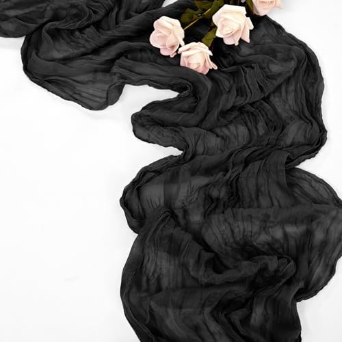 20 Pack Black Table Runner 10Ft Cheesecloth Table Runner Boho Long Cheese Cloth Table Runners Romantic Sheer Fabric Gauze Table Runners for Wedding Party Bridal Shower - Image 3