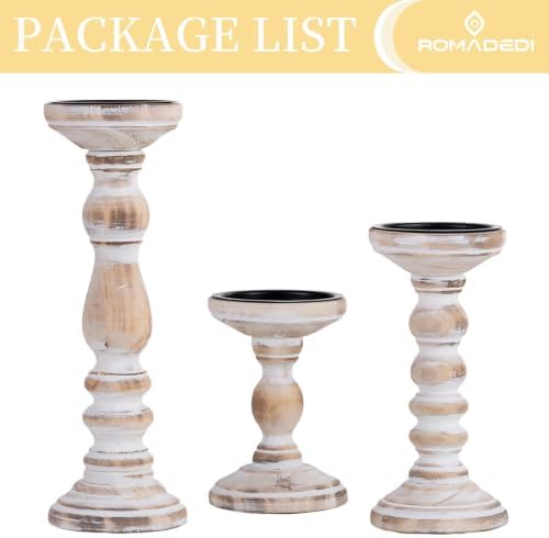 Romadedi Rustic Whitewashed Solid Wood Pillar Candle Holders, Set of 3 - Image 7