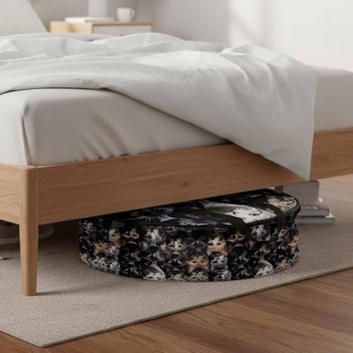 Cat Round Storage Bag 36 Inch, Pet Animal Cat Ears Eyes Clothes Storage Container with Handles Heavy Duty Organizer for Comforter, Bedding & Holiday Wreaths - Image 6