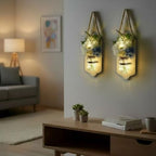 2 pcs Lighted Mason Jar Wall Decor with Artificial Flowers, Wooden Welcome Sign, Battery Operated, 50 LED Lights, Rustic Farmhouse Style Christmas Festival - Image 2