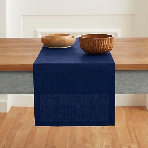 Solino Home 100% Pure Linen Table Runner Royal Blue, Athena 14 x 132 in - Image 2