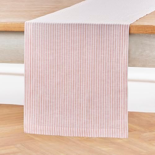 Solino Home 100% Linen Table Runner, 14 x 90 in, Peach and White Striped - Image 3