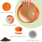 6 Inch Ceramic Plant Pots with Drainage Hole and Saucer, Orange - Image 7
