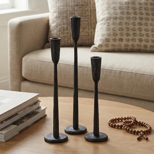 Black Iron Taper Candle Holder Set of 3, Heavy Wrought Iron Candlestick Holders Decorative Candle Stand, Vintage Candle Holder for Wedding, Dining, Home Decoration by Unknown