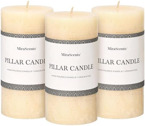 3x6 Inch Ivory Pillar Candles Set of 3 - Hand-Poured Unscented Candles, Long Clean Burning, Large Big Candles, Smokeless Dripless Candles for Dinner Table, Wedding, Home, Bathroom, Rustic Decor by MiraScents