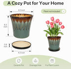 8.3 Inch Ceramic Planters with Drainage Hole and Saucer,Indoor Outdoor Large Flower Pots, Garden Pot for Plant Lovers (Drip Blue) - Image 6