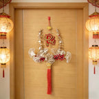 KYMY Vietnamese New Year Hanging Ornament – 2026 Year of The Horse Tết Wreath Pendant with Tết Symbol, 27.5 Inch Gold Leaf Red Berry Lunar New Year Decoration for Wall Door Window - Image 2
