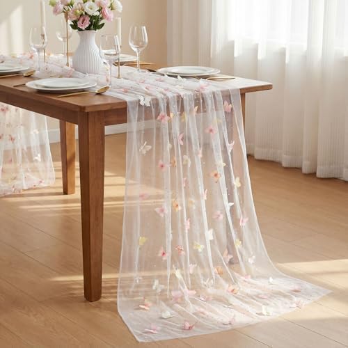 Remagr 2 Pcs 9.8 Ft Butterfly Table Runner Embroidery Tulle Wedding Decor - Image 3