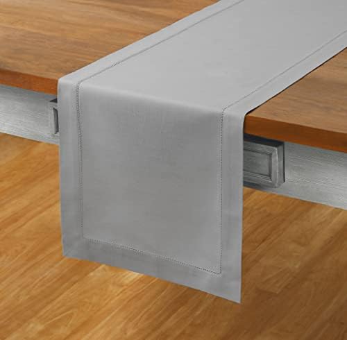 Solino Home Cotton Linen Table Runner Light Grey Hemstitch, 14 x 120 in - Image 2