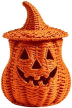 TREBIN 11'' Wicker Pumpkin Lantern Halloween Decor, Handwoven Rattan Halloween Candy Basket Jack O Lantern Candle Holder, Rustic Witch Hat Pumpkin Decoration for Tabletop Porch Mantel (Single-Saffron) - Image 7