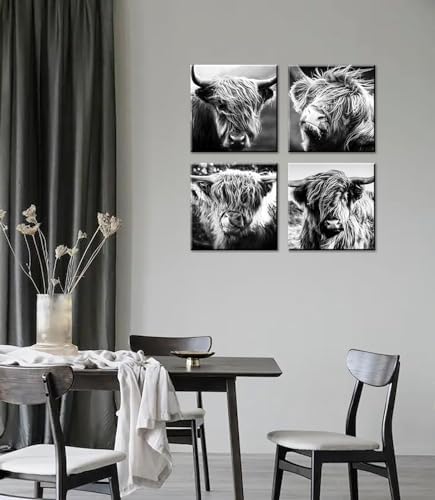 DJSYLIFE Highland Cow Canvas Wall Art, Farmhouse Decor 12"x12" - Image 5