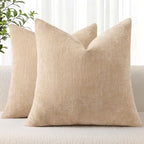 decorUhome Fall Chenille Pebble Beige Throw Pillow Covers 26x26 Inch Set of 2, Decorative Soft Couch Pillow Covers Solid Dyed Accent Euro Sham Farmhouse Neutral Square Pillow Cases for Sofa by decorUhome