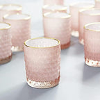 SHMILMH Pink Votive Candle Holders Set of 24, Pink Christmas Table Centerpiece Glass Tealight Holders Bulk with Gold Rim, Tea Candle Holder for Birthday Wedding Decor by SHMILMH