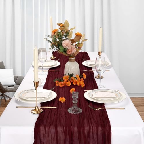 12 Pack 35 x 120 Inch Burgundy Table Runner Cheesecloth - Image 3