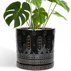 Eightpot Ceramic Planter for Indoor Plants - 10 Inch Plant Pots with Drainage Hole and Saucer, Round Decorative Flower Pots Outdoor, Boho Large Planter, Room Decor, House Warming Gifts, Black by Eightpot
