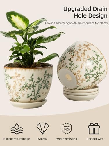 Ceramic Plant Pots, Nursery Pots with Drainage Hole, 3.5 Inch Succulent Pots for Plants, Small Indoor Flower Pots, Modern Decorative Planters for House Plants, Garden Planters, White Green - Image 7