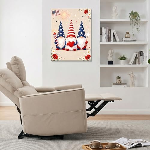 July 4th Patriotic Canvas Wall Art 4th of July USA Decorations Vintage American Flag Stars Stripes Poppy Picture Wall Decor Independence Day Home Decor 20x24in - Image 3