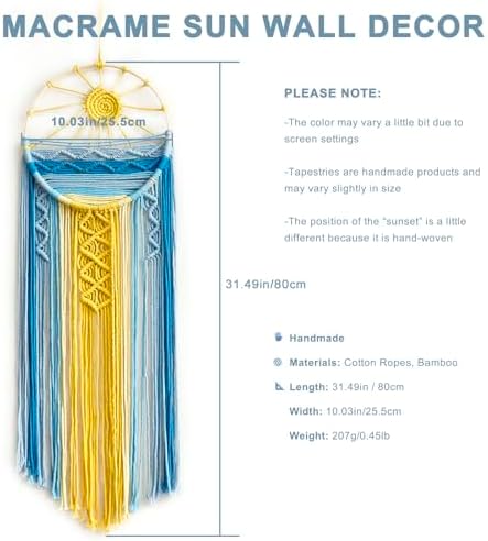 Artilady 2 Pack Macrame Hanging Tapestry Sun Wall Decor, Boho Dream Catcher - Image 4
