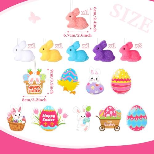 Halfchet 43 Pcs Easter Decorations Tree Ornaments Kit Easter Egg Rabbit Paper Cards Ornaments with Bow and Ribbon for Holiday Party Tree Hanging Decorations - Image 3