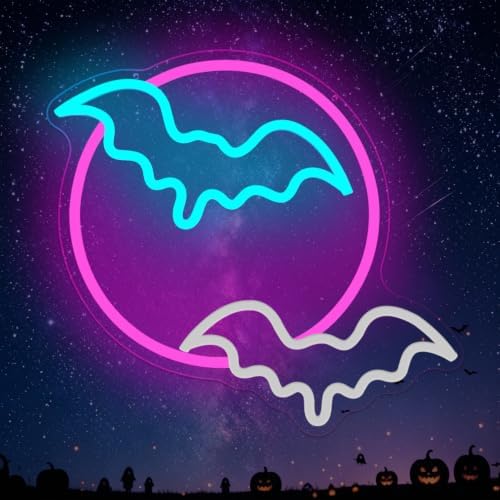 Moon Bats Neon Sign Flashing Bats Neon Light Halloween LED Light Sign by EnshanNeon
