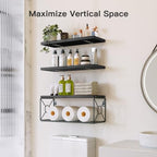 Amada Bathroom Shelves with Storage Basket, Set of 3, Black - Image 2